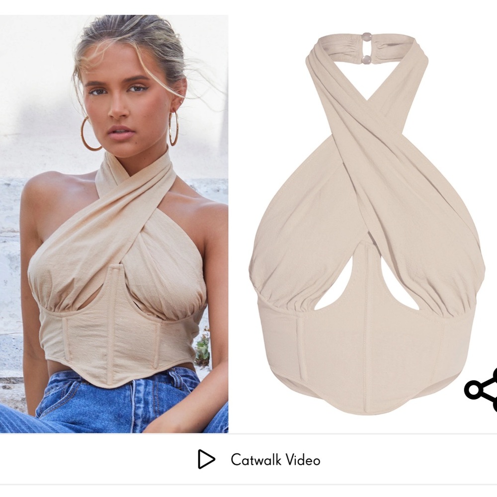 tan twist cross front corset crop top